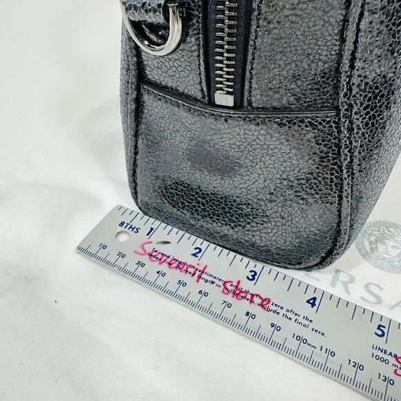 NWT Versace Virtus Black Metallic Textured Leather Top Handle Crossbody Bag - Picture 12 of 13